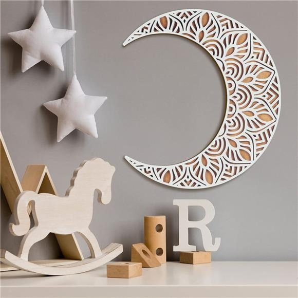 Mandala Moon Wall Decor White. Viory Moon Wall Art. 12" Crescent Moon Phase